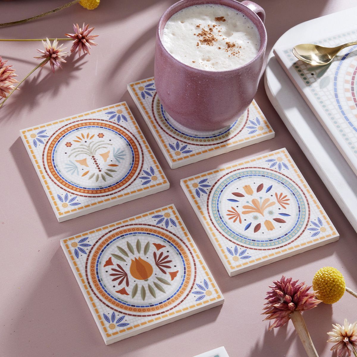 CORONA - Set 4 Portavasos Fiore 10x10cm