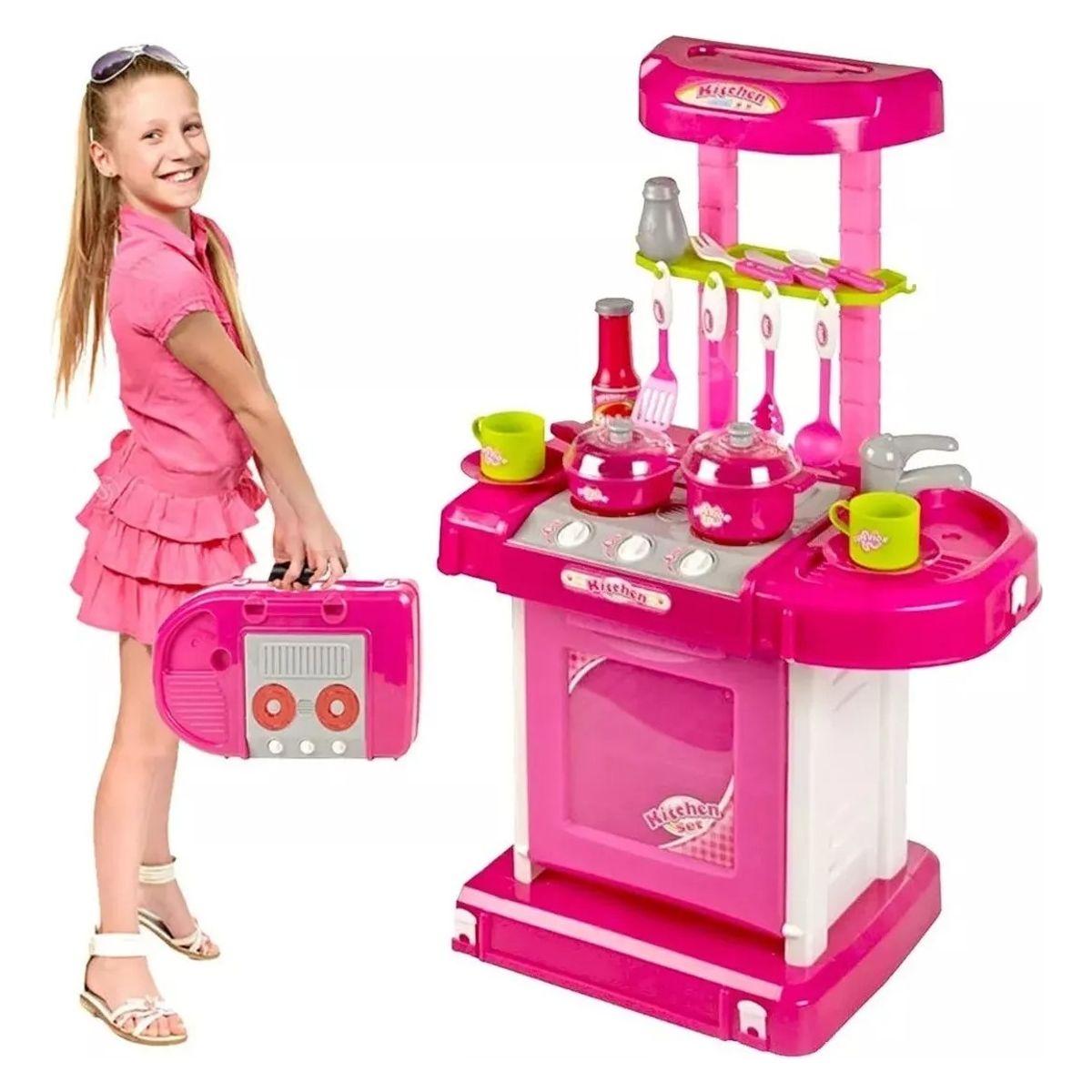 GENERICO - Juguete Cocina Plegable Maleta Luces Sonidos Olla Utensillos