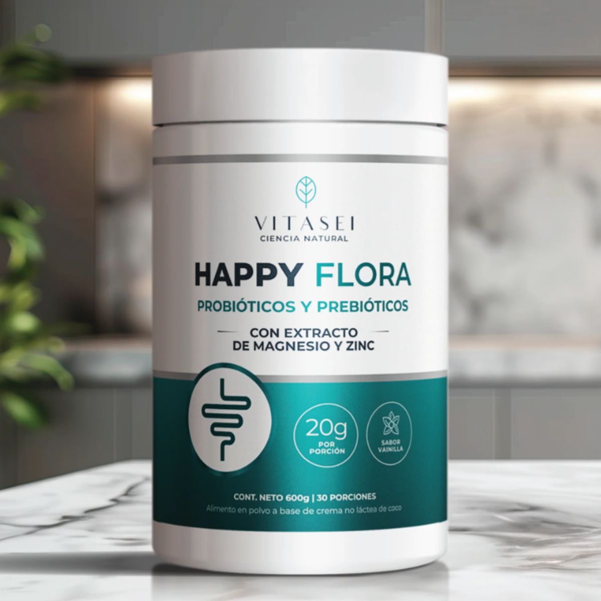 VITASEI - Happy Flora  Fórmula Integral de Probióticos y Prebióticos con Magnesio y Zinc