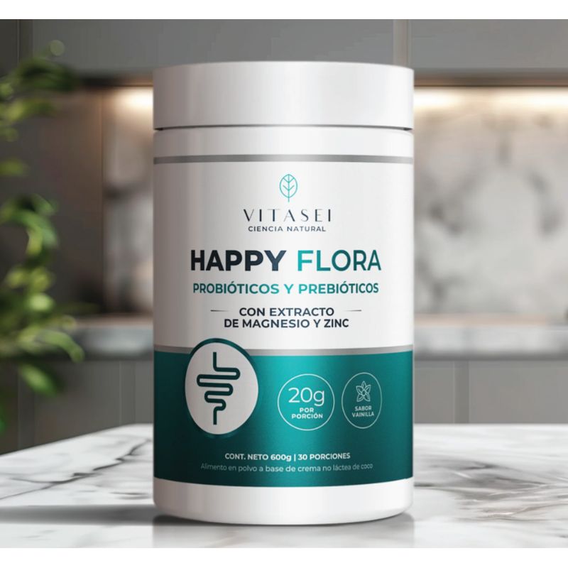VITASEI - Happy Flora  Fórmula Integral de Probióticos y Prebióticos con Magnesio y Zinc