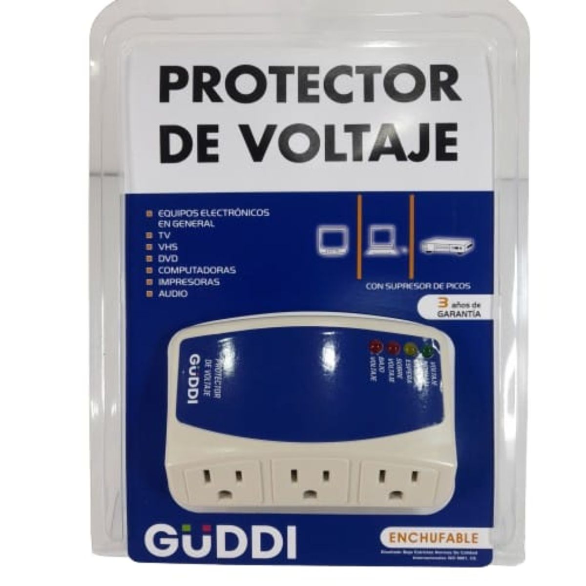GENERICO - Protector Voltaje 3 Salidas Supresor Picos Tv Electrodoméstico