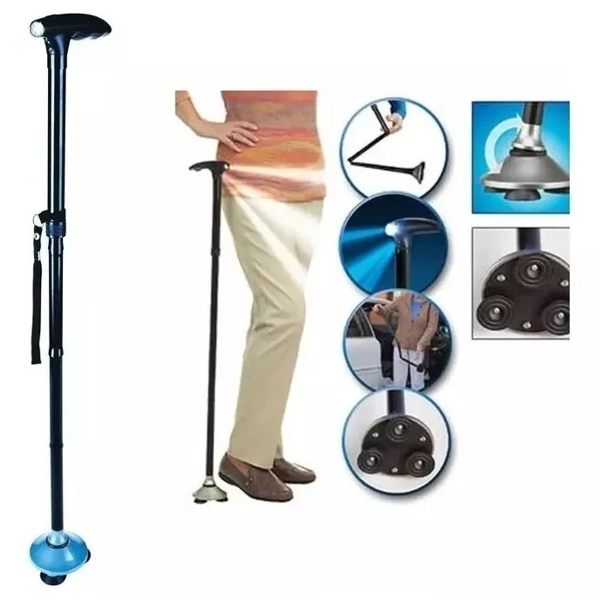 GENERICO - Baston Ortopedico Trusty Cane Con Linterna Luz Led Plegable
