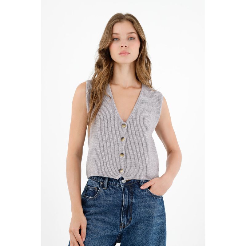 TOPMARK - Chaleco tejido gris para mujer