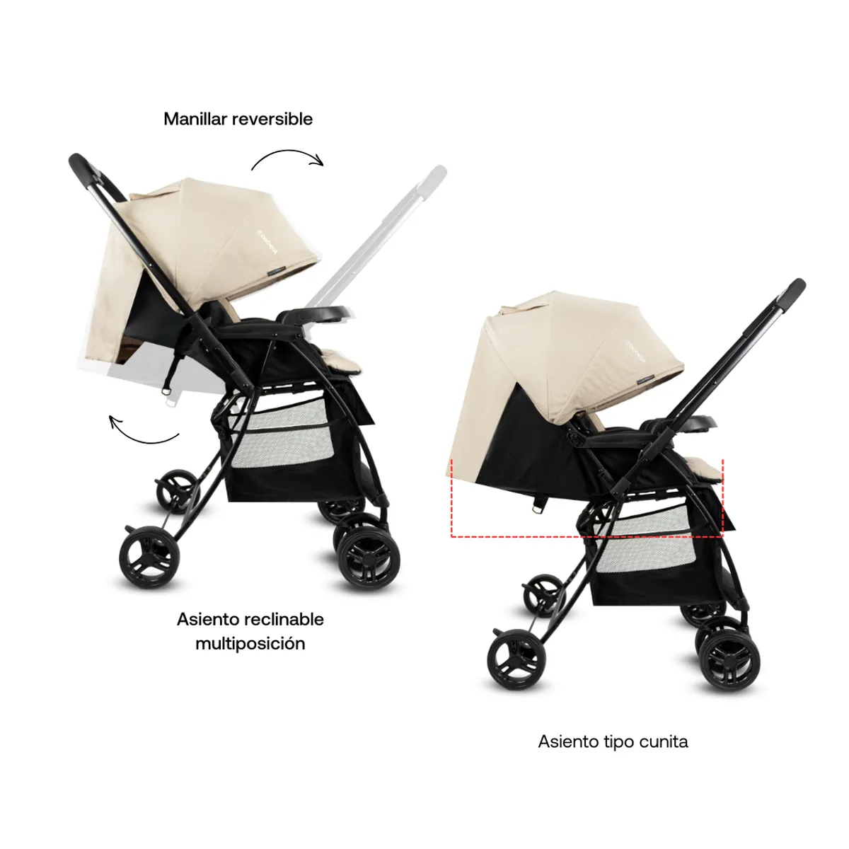 BEBESIT - Coche Reversible para Bebé Golf Beige Plegado compacto