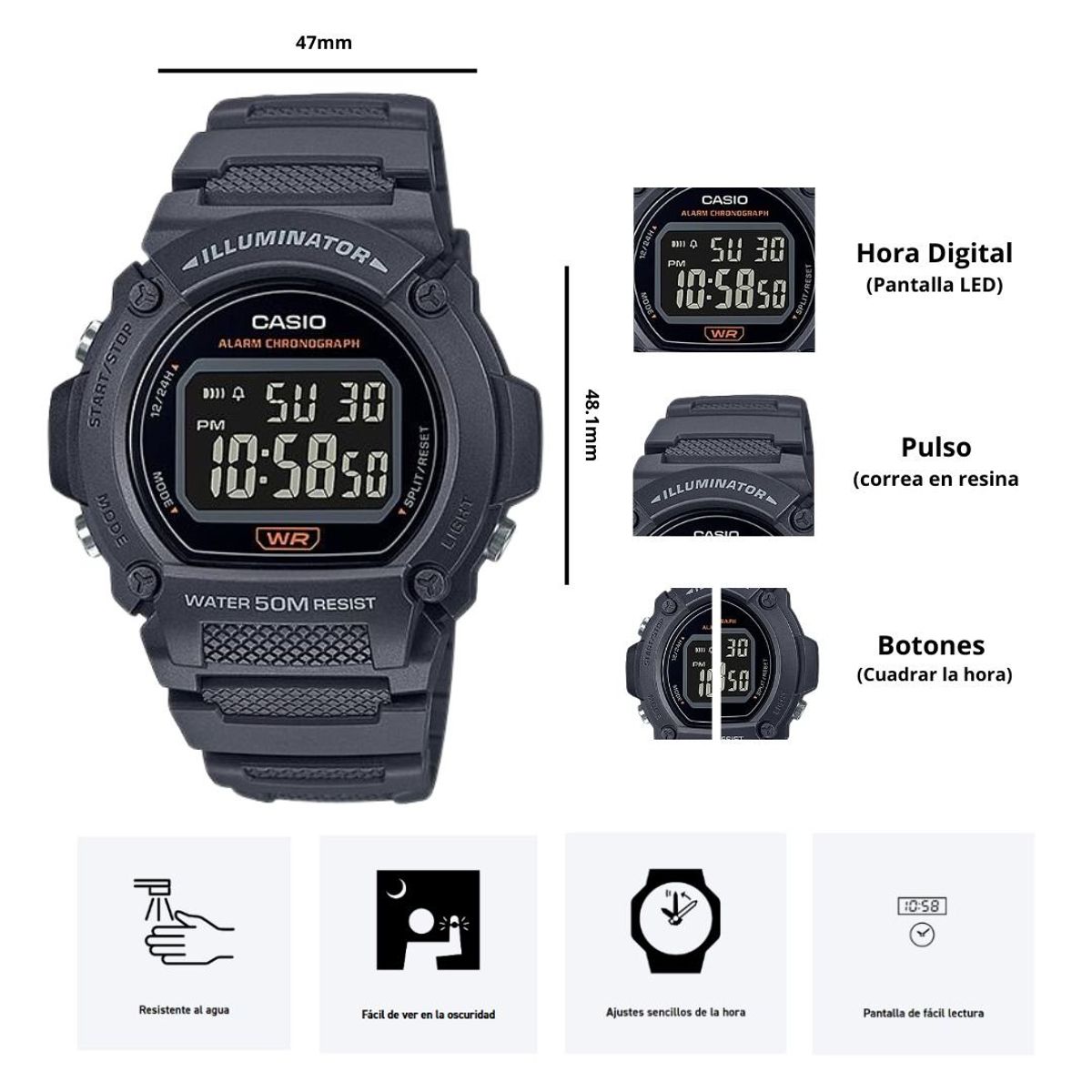 CASIO - Reloj Casio Referencia W-219H-8B Diseño Deportivo