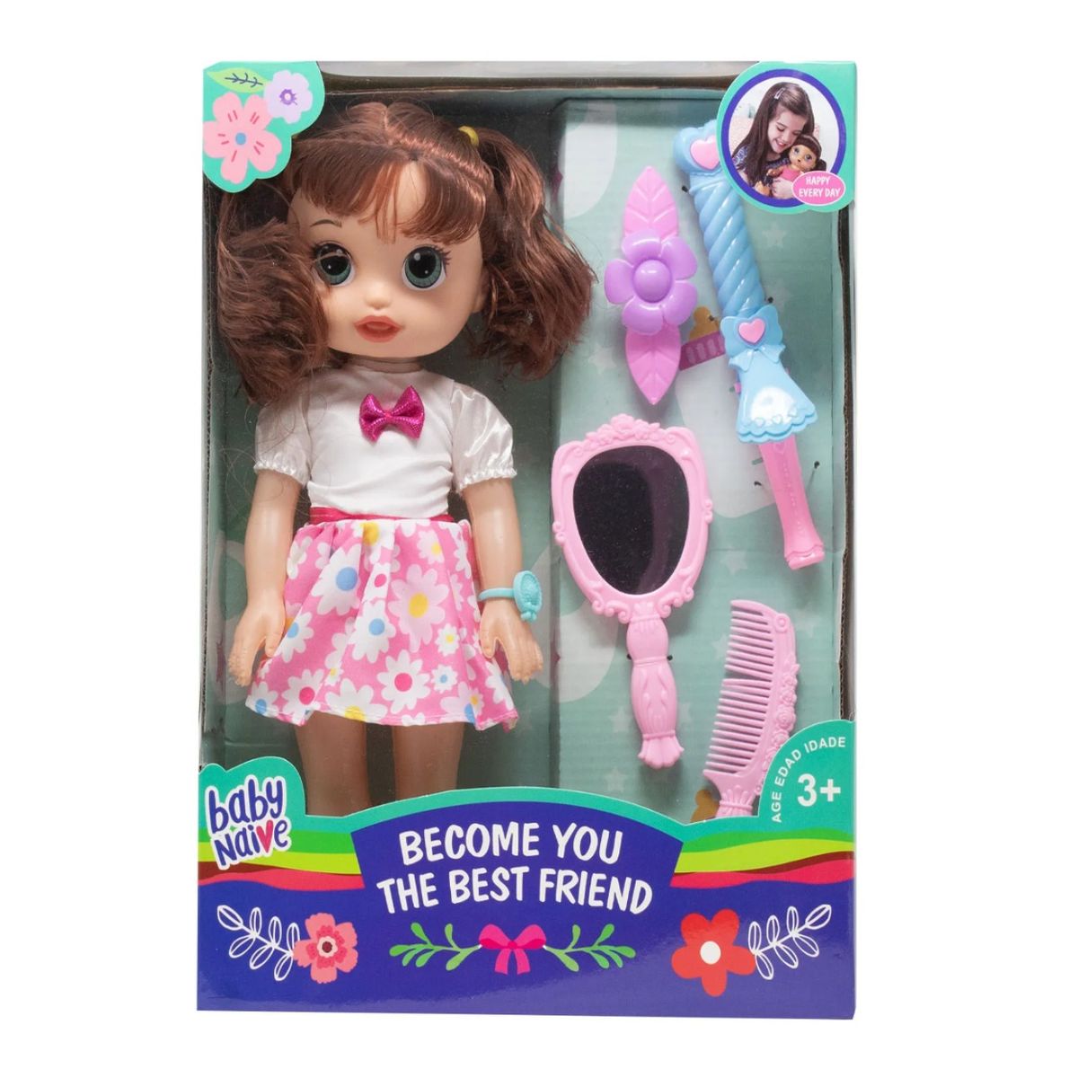 GENERICO - Muñeca Para Peinar Y Vestir Baby Naive Con Espejo Para Niñas