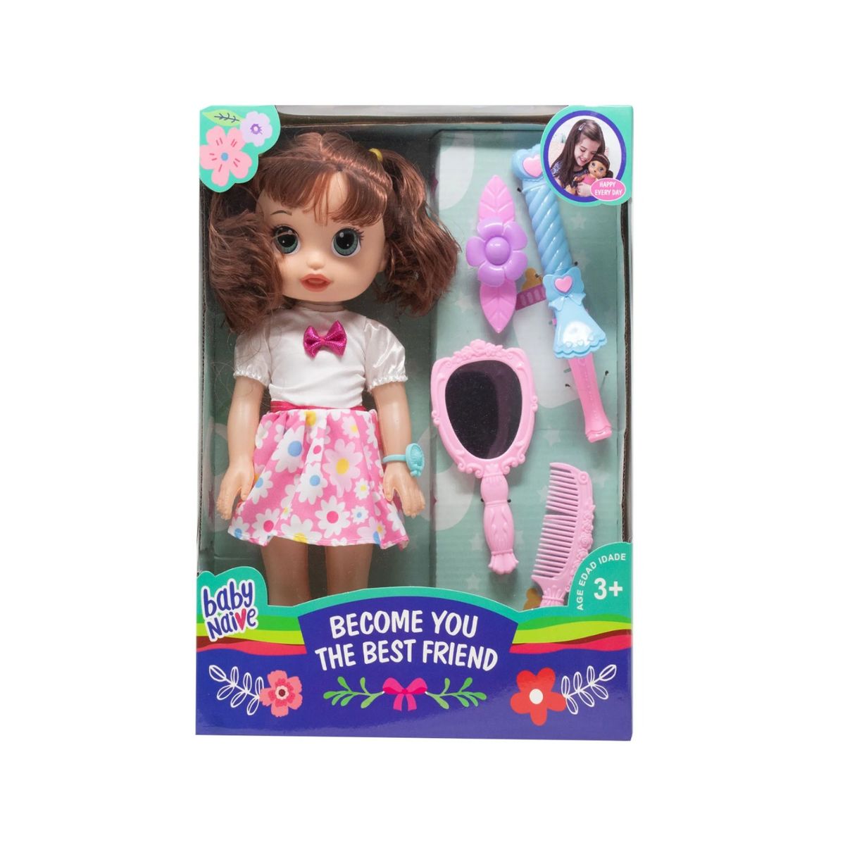 GENERICO - Muñeca Para Peinar Y Vestir Baby Naive Con Espejo Para Niñas