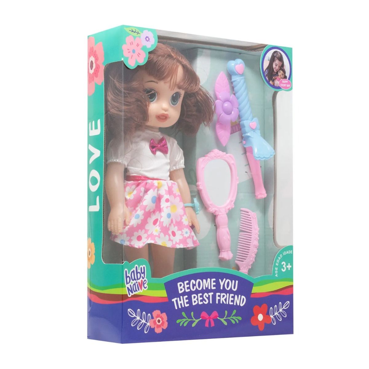 GENERICO - Muñeca Para Peinar Y Vestir Baby Naive Con Espejo Para Niñas