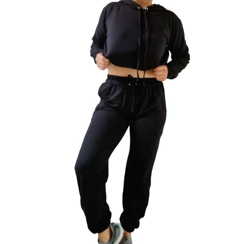 VIA7 - Conjunto americano de sudadera y buzo corto negro