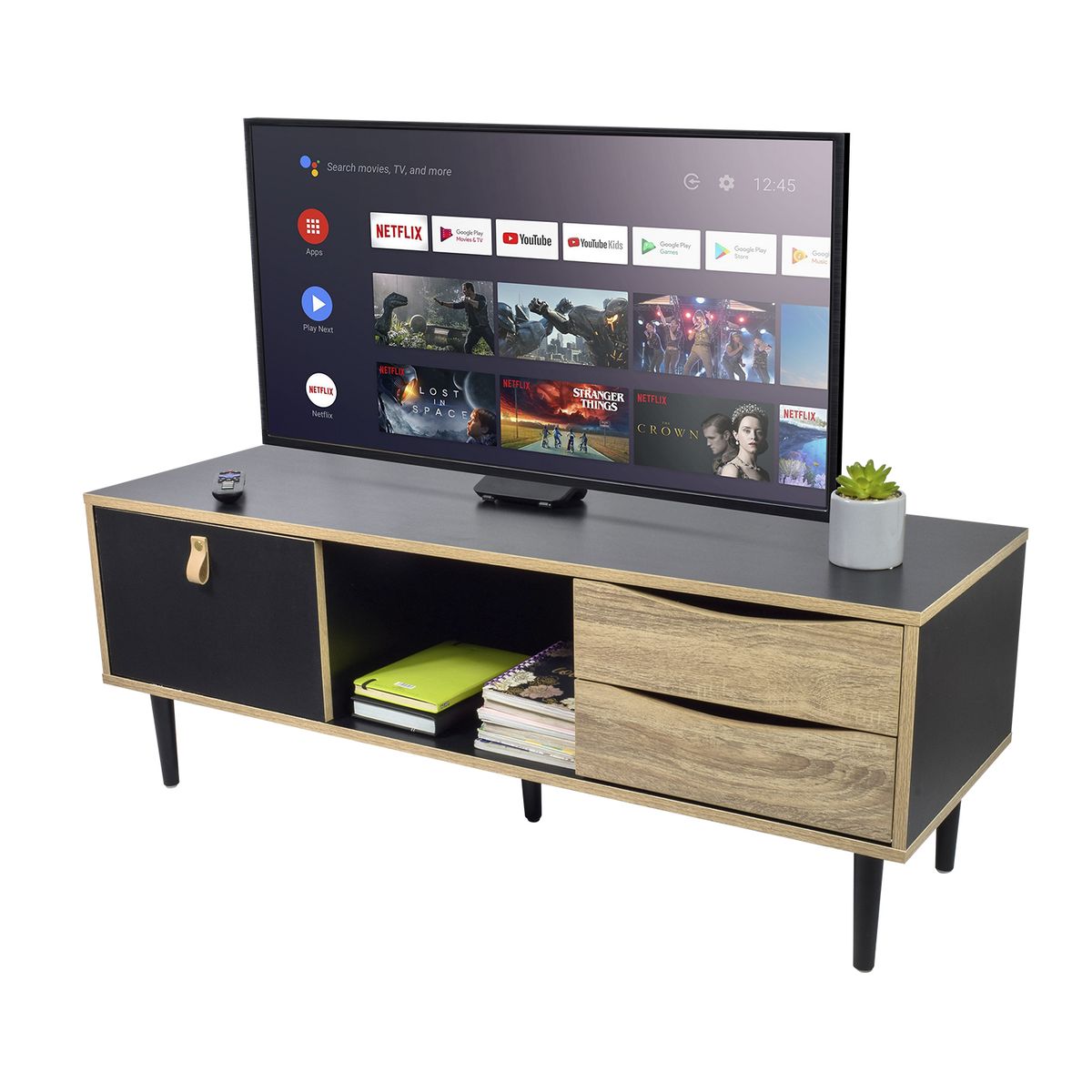 TOPLIVING - Mueble para TV Rack Minimalista con Cajones y Puerta Negro-