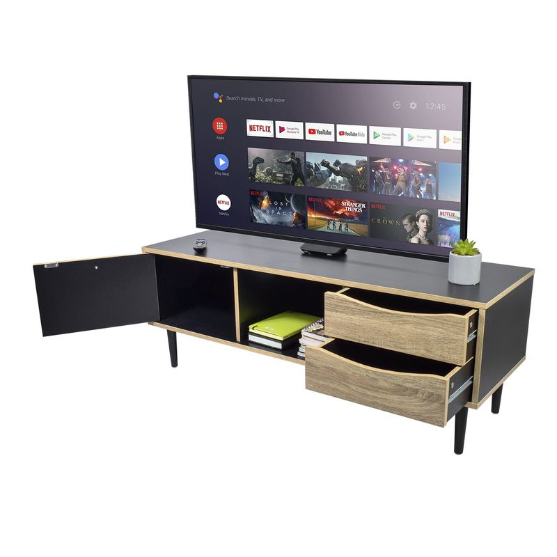 TOPLIVING - Mueble para TV Rack Minimalista con Cajones y Puerta Negro-