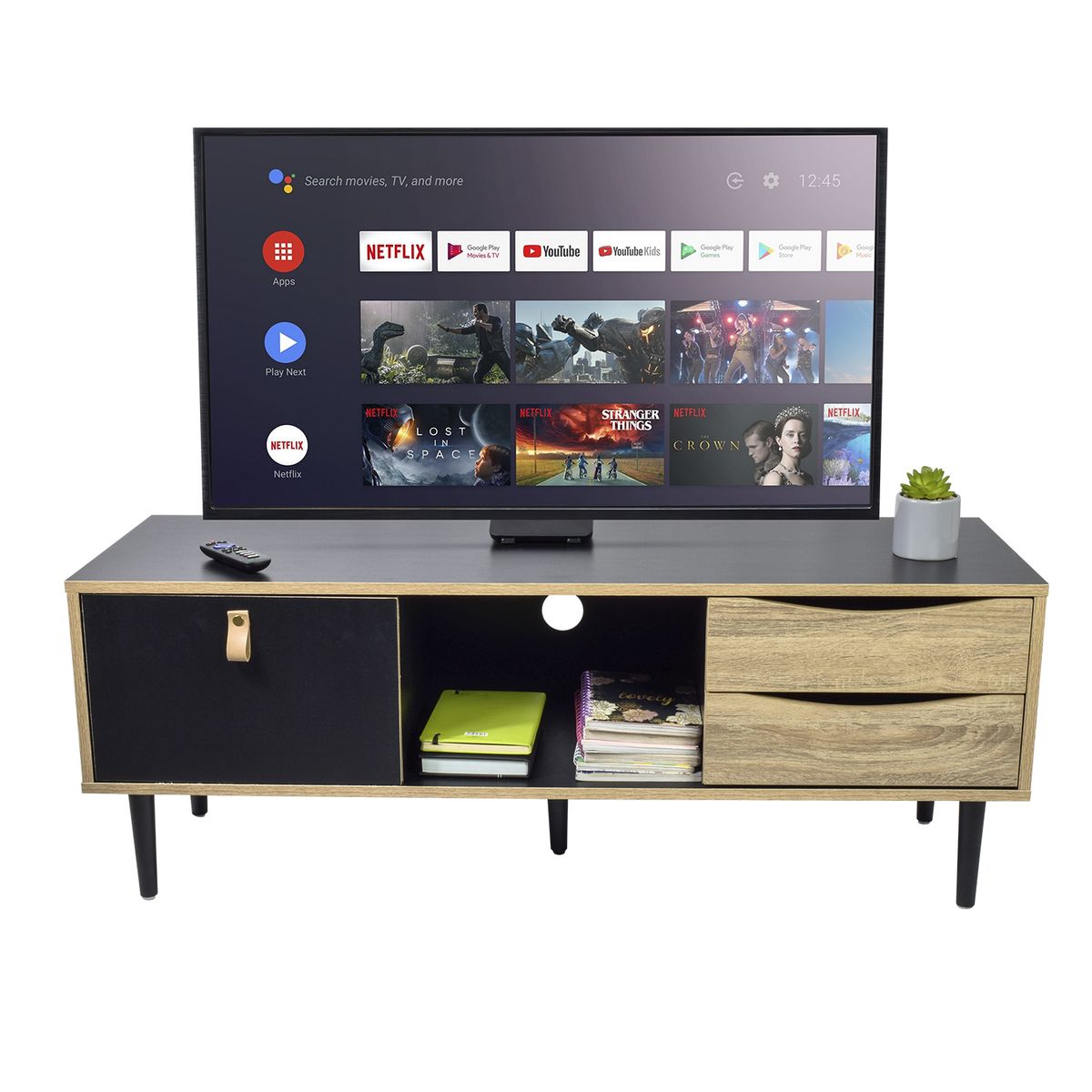 TOPLIVING - Mueble para TV Rack Minimalista con Cajones y Puerta Negro-