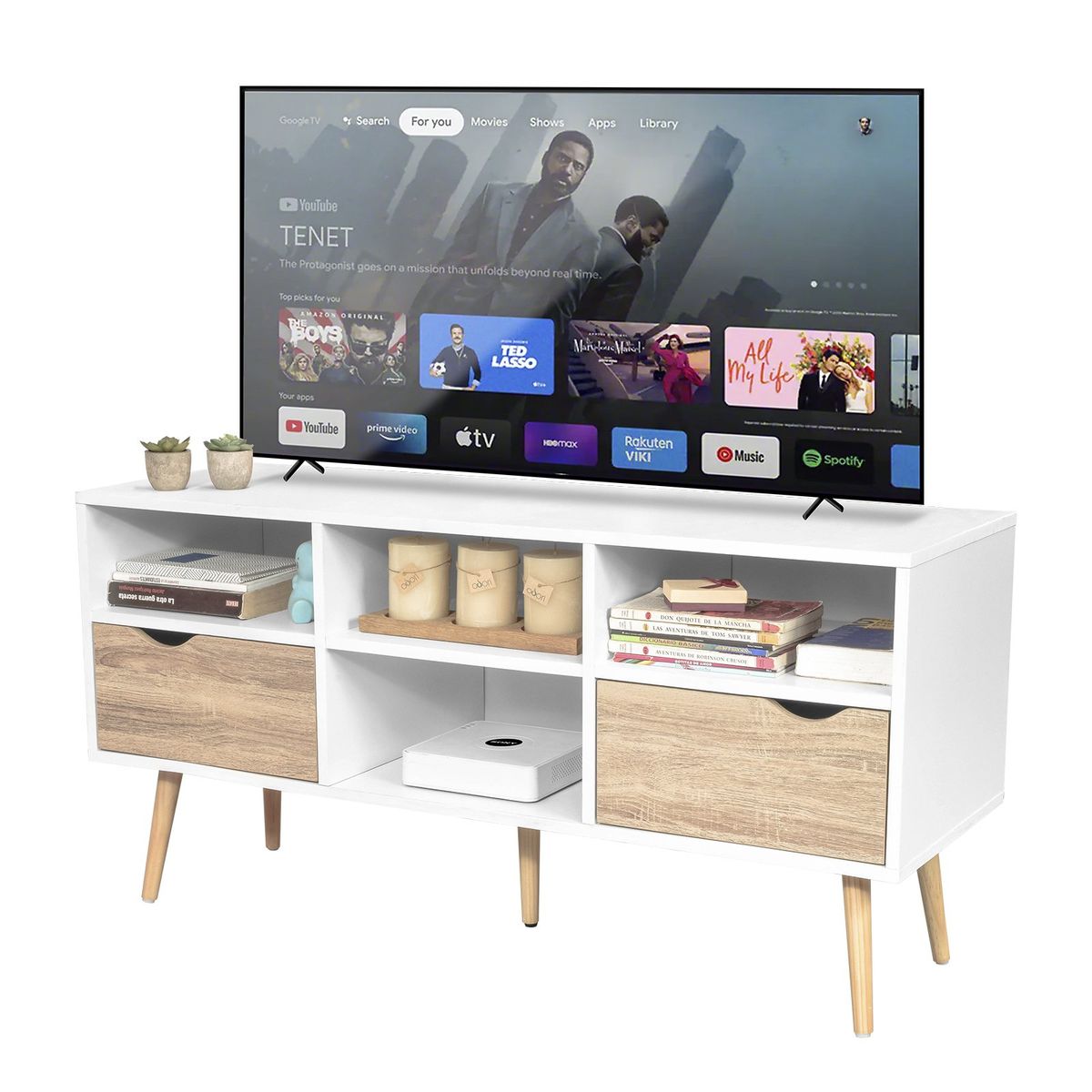TOPLIVING - Mueble para TV Rack Moderno Estilo Nórdico Blanco y Marrón-