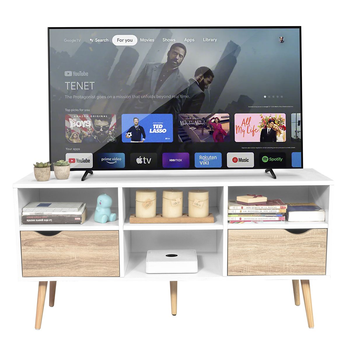 TOPLIVING - Mueble para TV Rack Moderno Estilo Nórdico Blanco y Marrón-