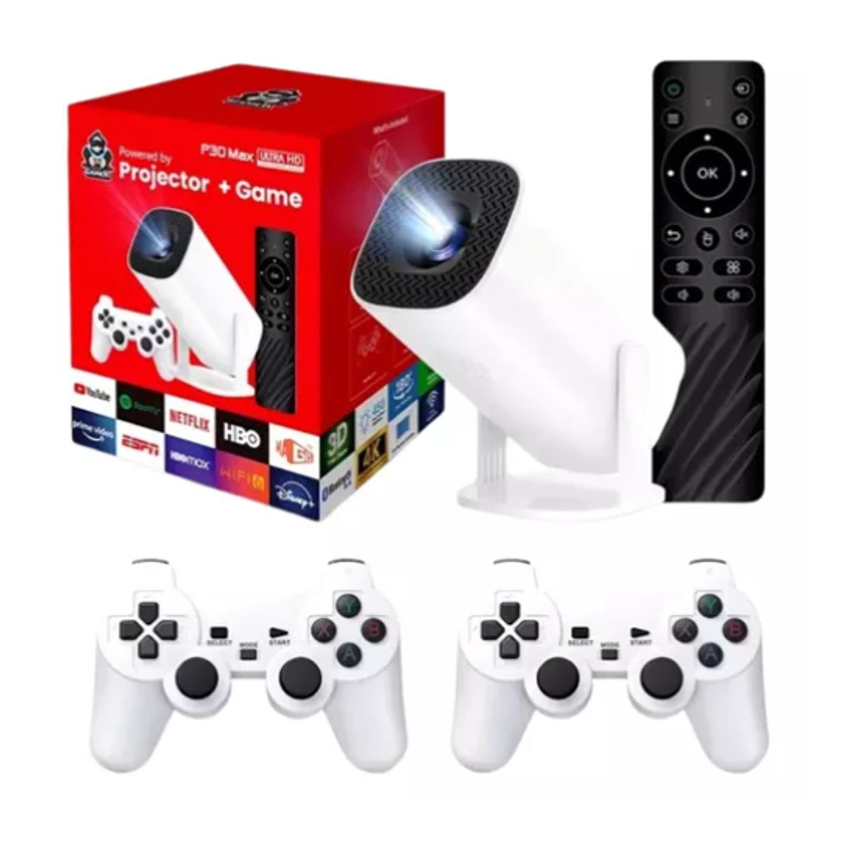 INNOVA - Proyector Android Version P30 Max Pro 4k Apps Juegos 2 Controles