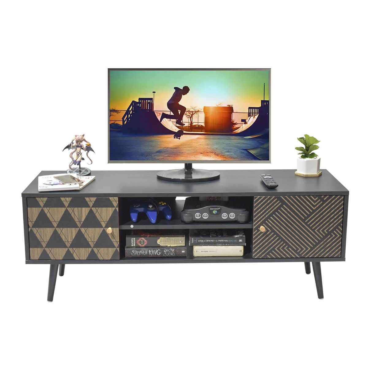 TOPLIVING - Mueble para TV Rack Vintage Con Estantes y Puertas Negro-