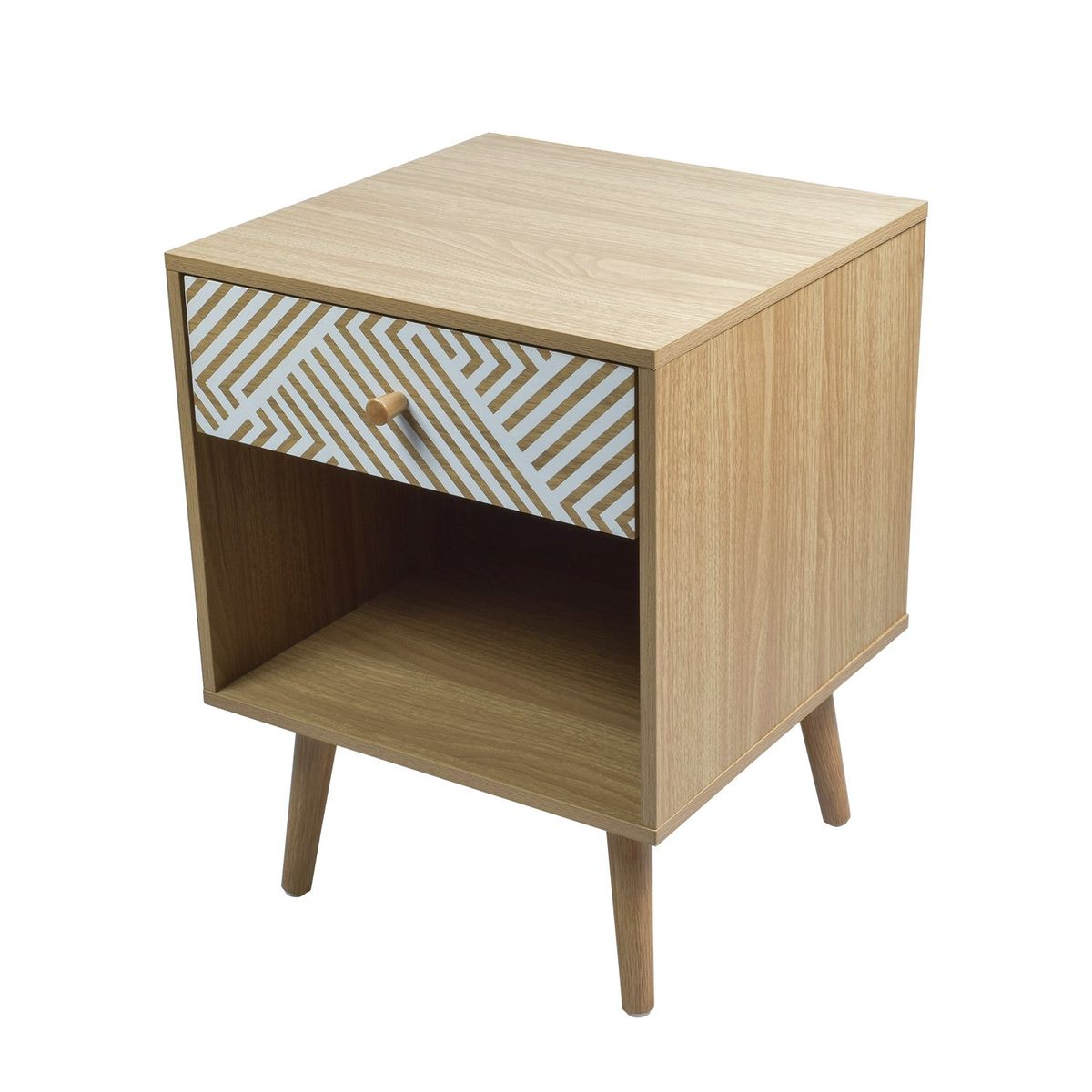 TOPLIVING - Mesa de Noche Moderna con Cajón Marrón y Blanco-