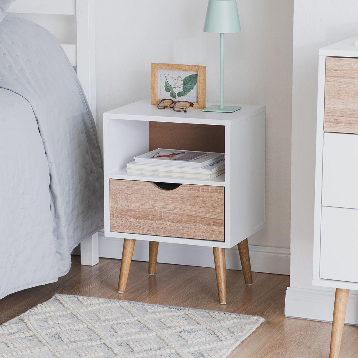 TOPLIVING - Mesa de Noche Moderna Estilo Nórdico Con Cajón-