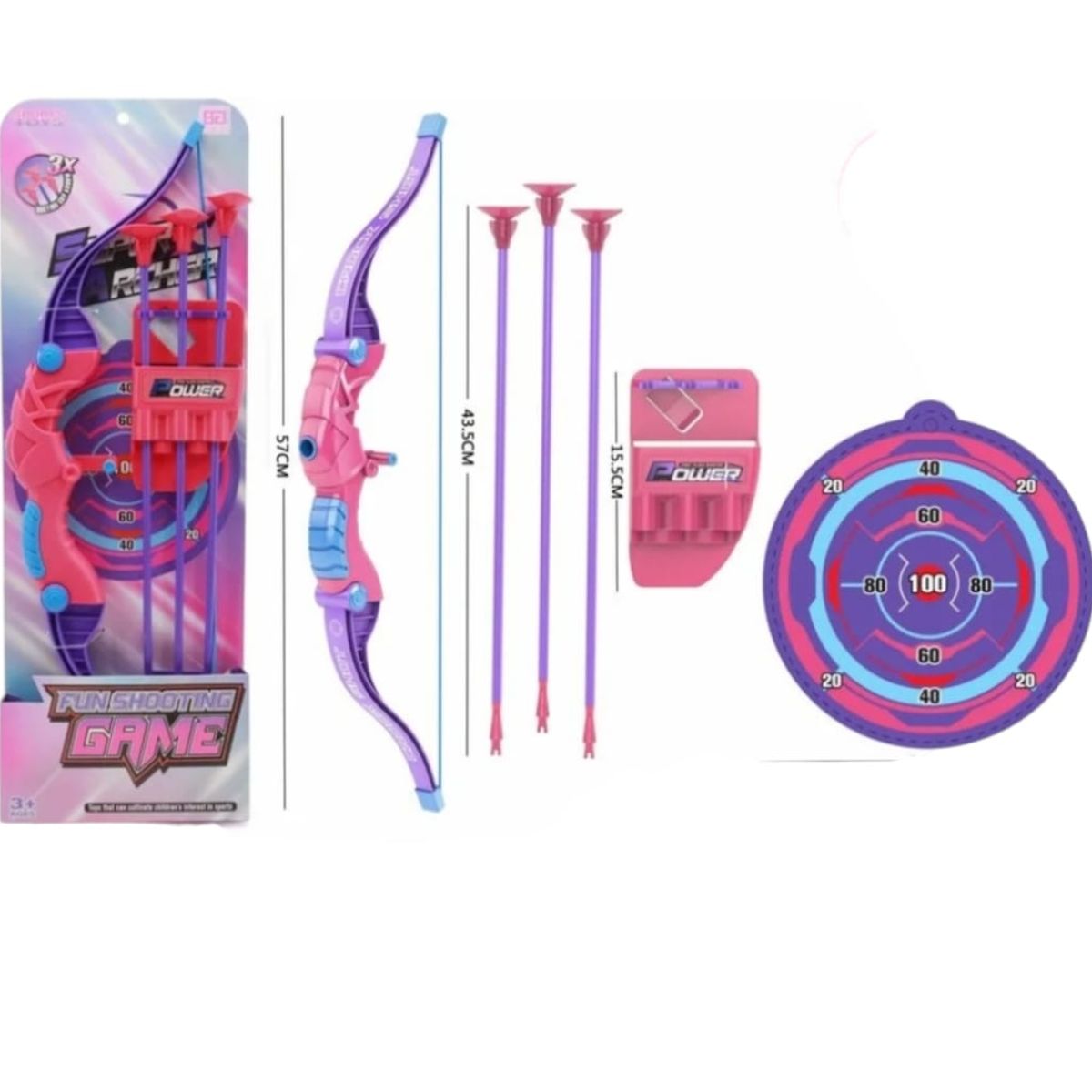 INFANTILES CAJUROMIX - Arco  57 Cm Con 3 Flechas Y Blanco De Tiro rosado con morado