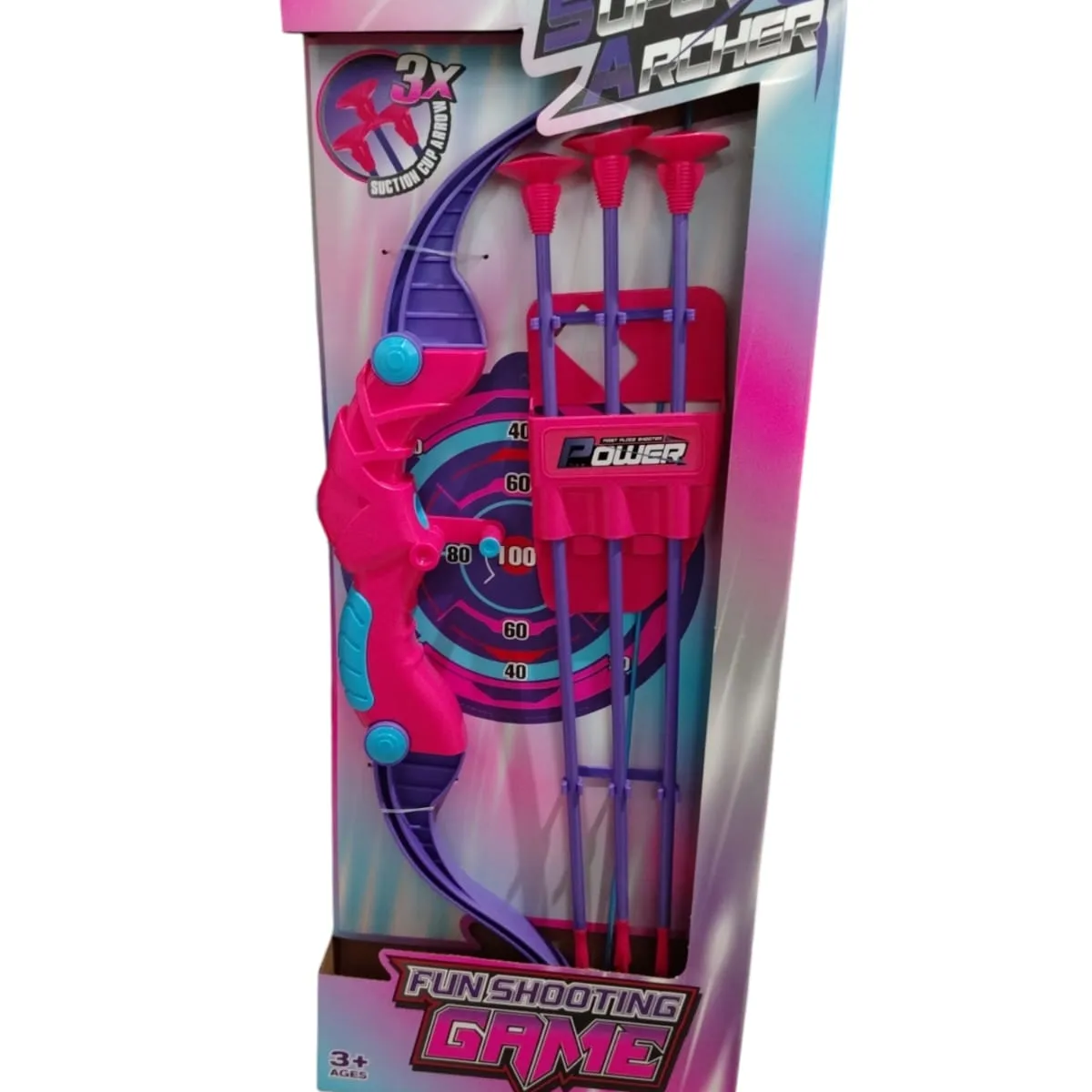 INFANTILES CAJUROMIX - Arco  57 Cm Con 3 Flechas Y Blanco De Tiro rosado con morado