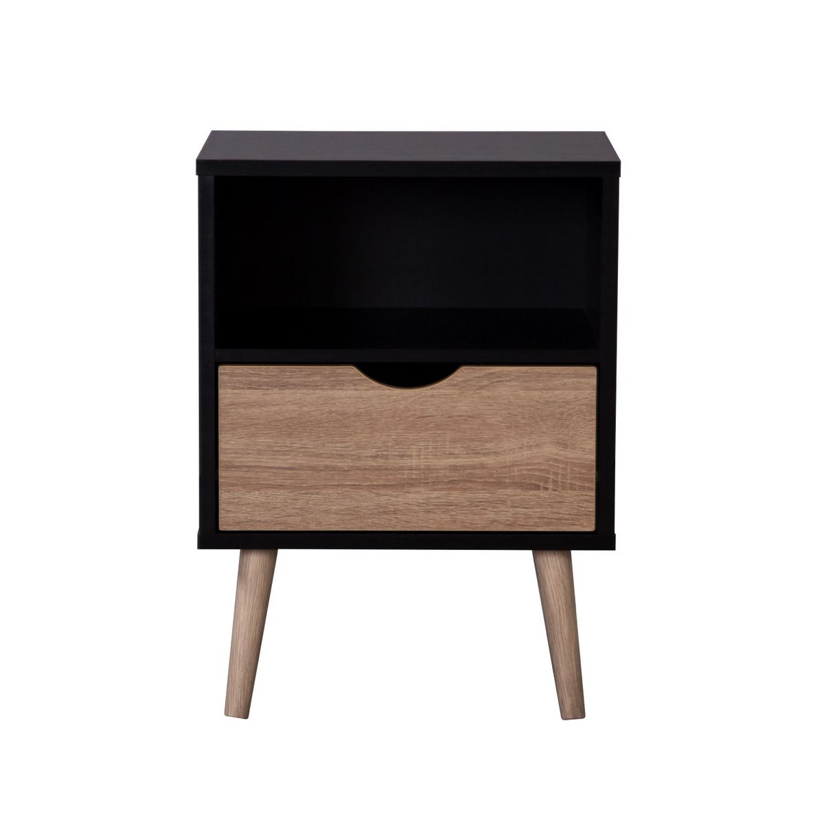 TOPLIVING - Mesa de Noche Moderna Estilo Nórdico Con Cajón Negra-