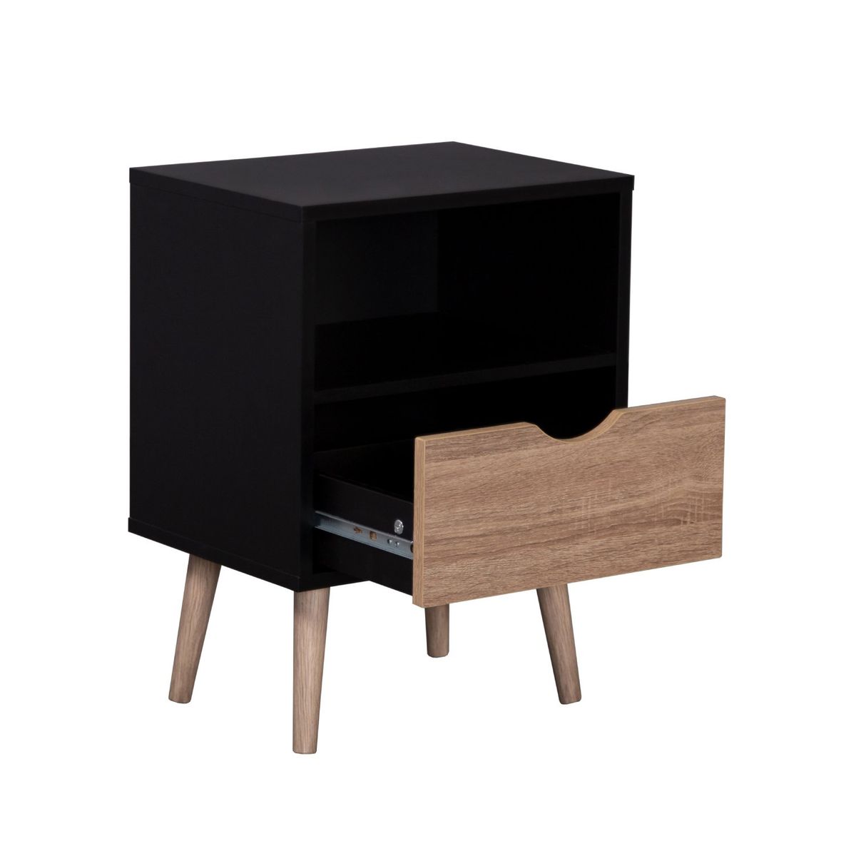 TOPLIVING - Mesa de Noche Moderna Estilo Nórdico Con Cajón Negra-