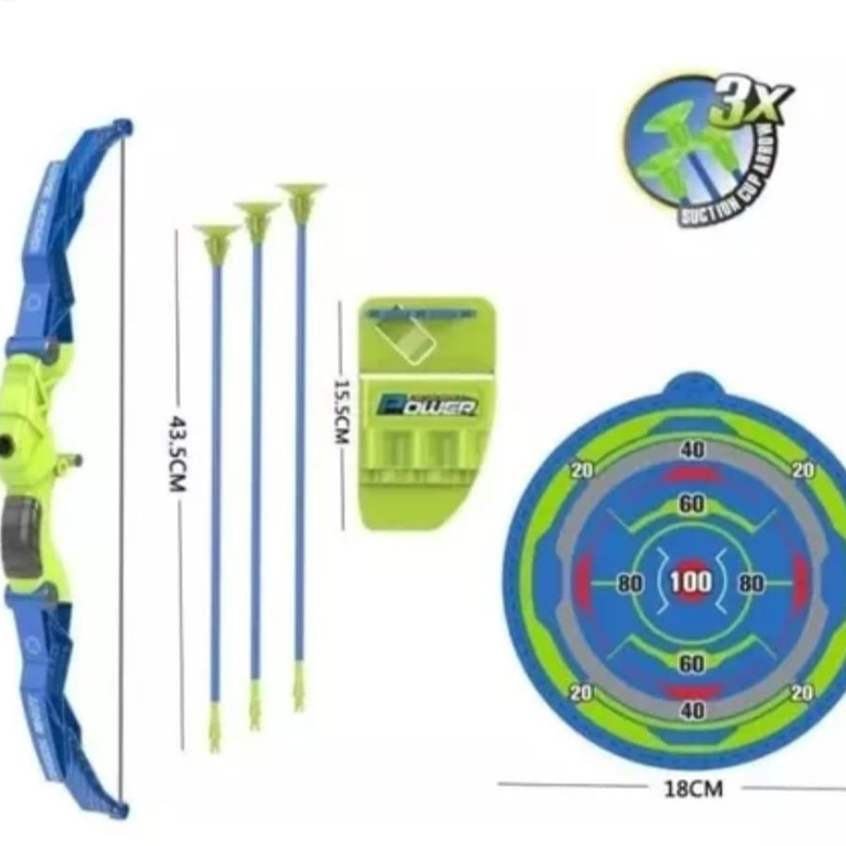 INFANTILES CAJUROMIX - Arco  57 Cm Con 3 Flechas Y Blanco De Tiro verde con azul