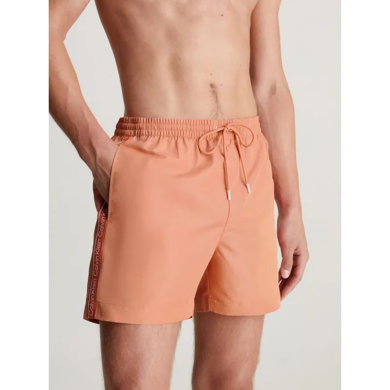 CALVIN KLEIN - Bermuda De Baño Naranja De Largo Medio Con Cordón Calvin Klein