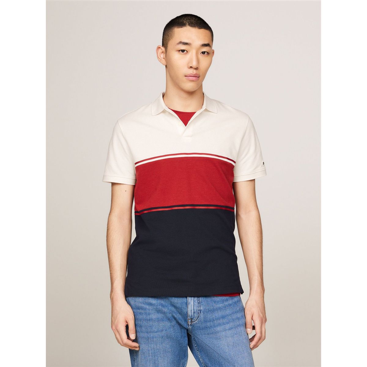 TOMMY HILFIGER - Polo rojo con diseño color block y logo Tommy Hilfiger