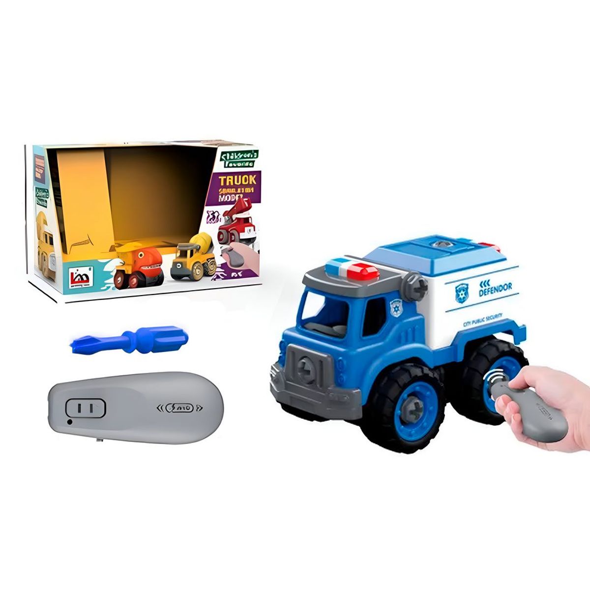 GENERICO - Carro Camion Policia Bombero Armable Control Remoto+ Bateria