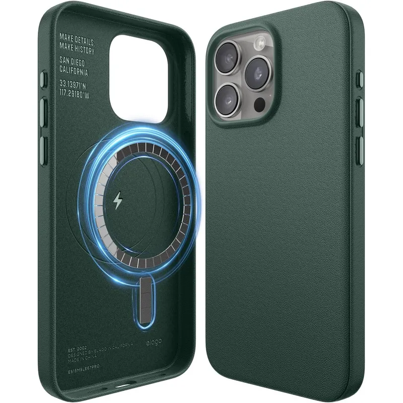 ELAGO - ELAGO Estuche Compatible iPhone 15 Pro Leather Magsafe Verde