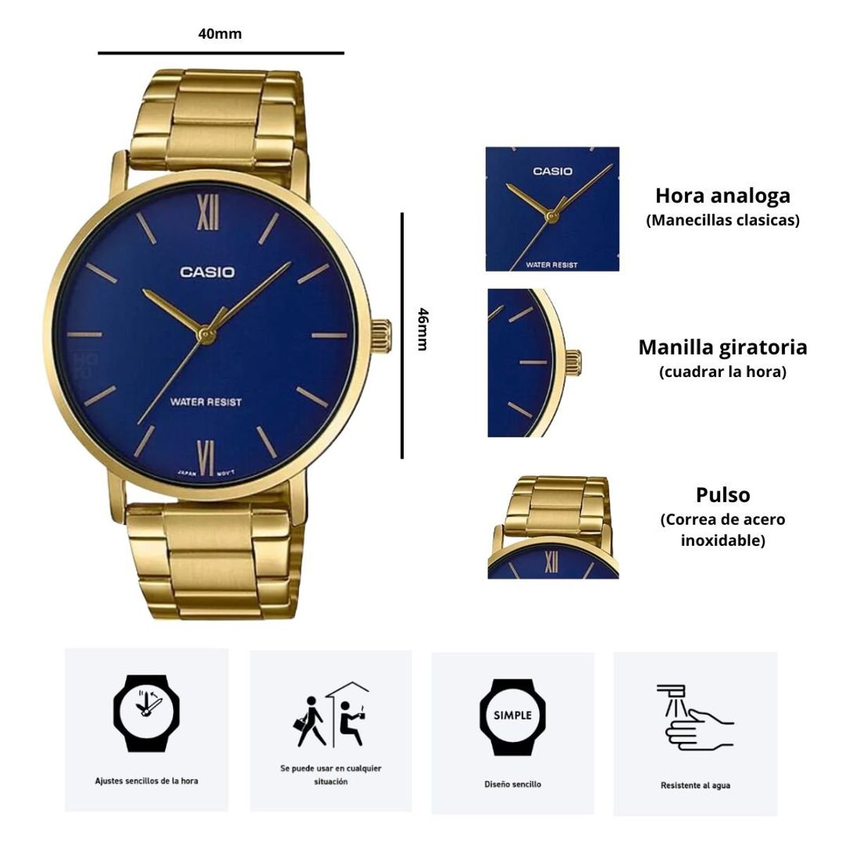 CASIO - Reloj Hombre Casio MTP-VT01G-2B Diseño Elegante