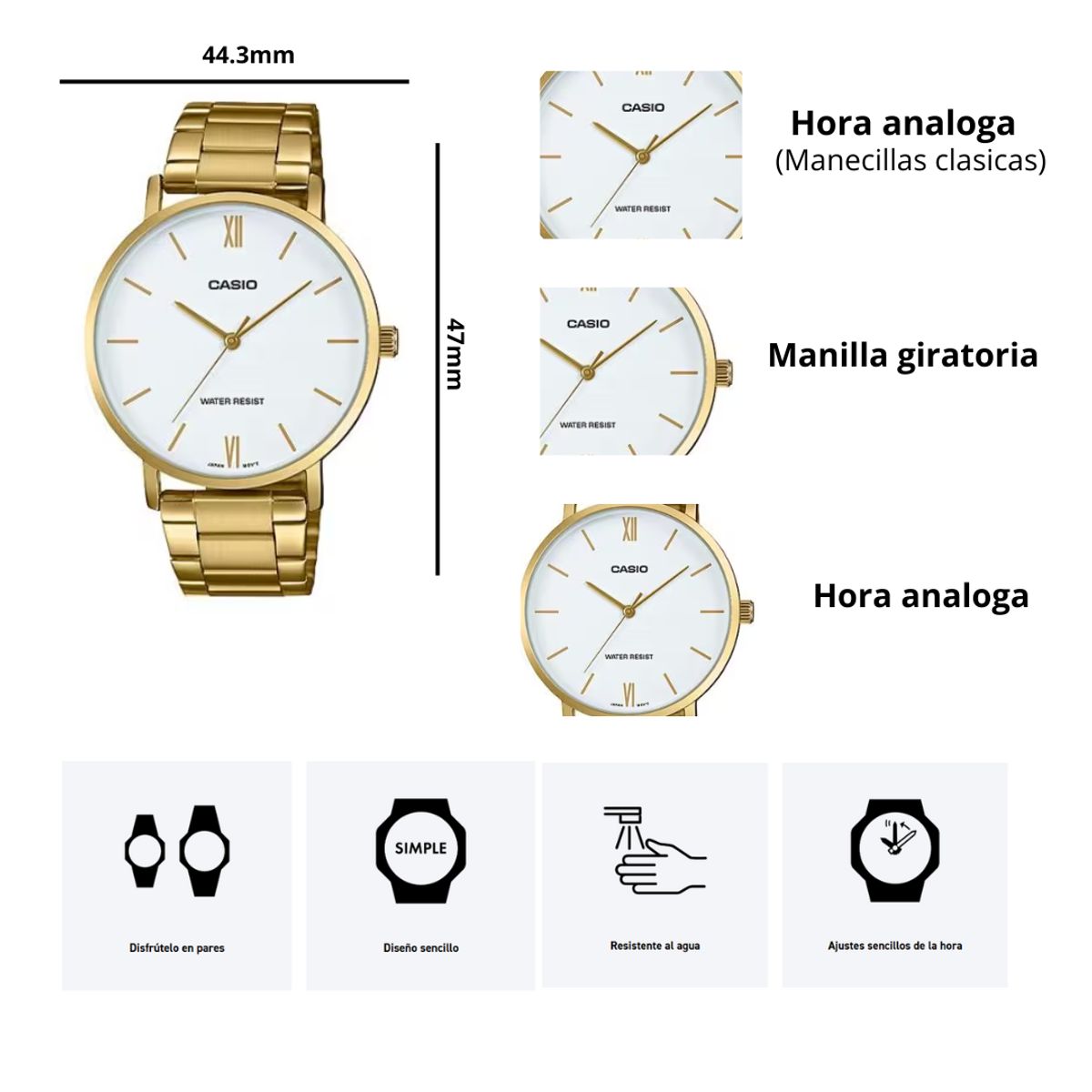 CASIO - Reloj Hombre  Casio Modelo MTP-VT01G-7B Diseño Elegante