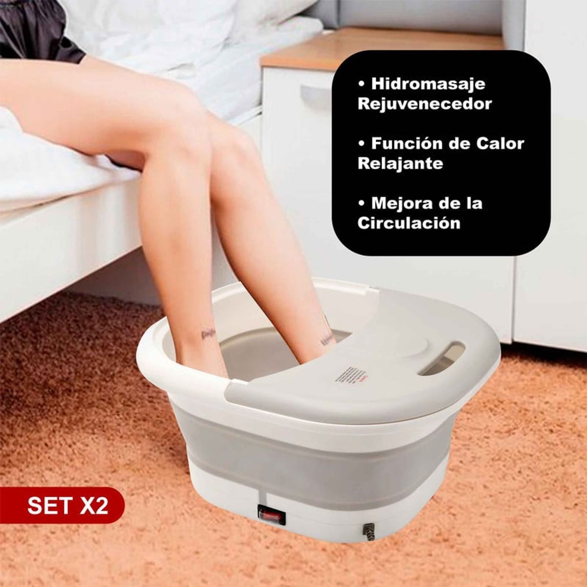 STYLE STARS - Set x2 Tina Plegable para Pies Hidromasaje Calor Burbujas