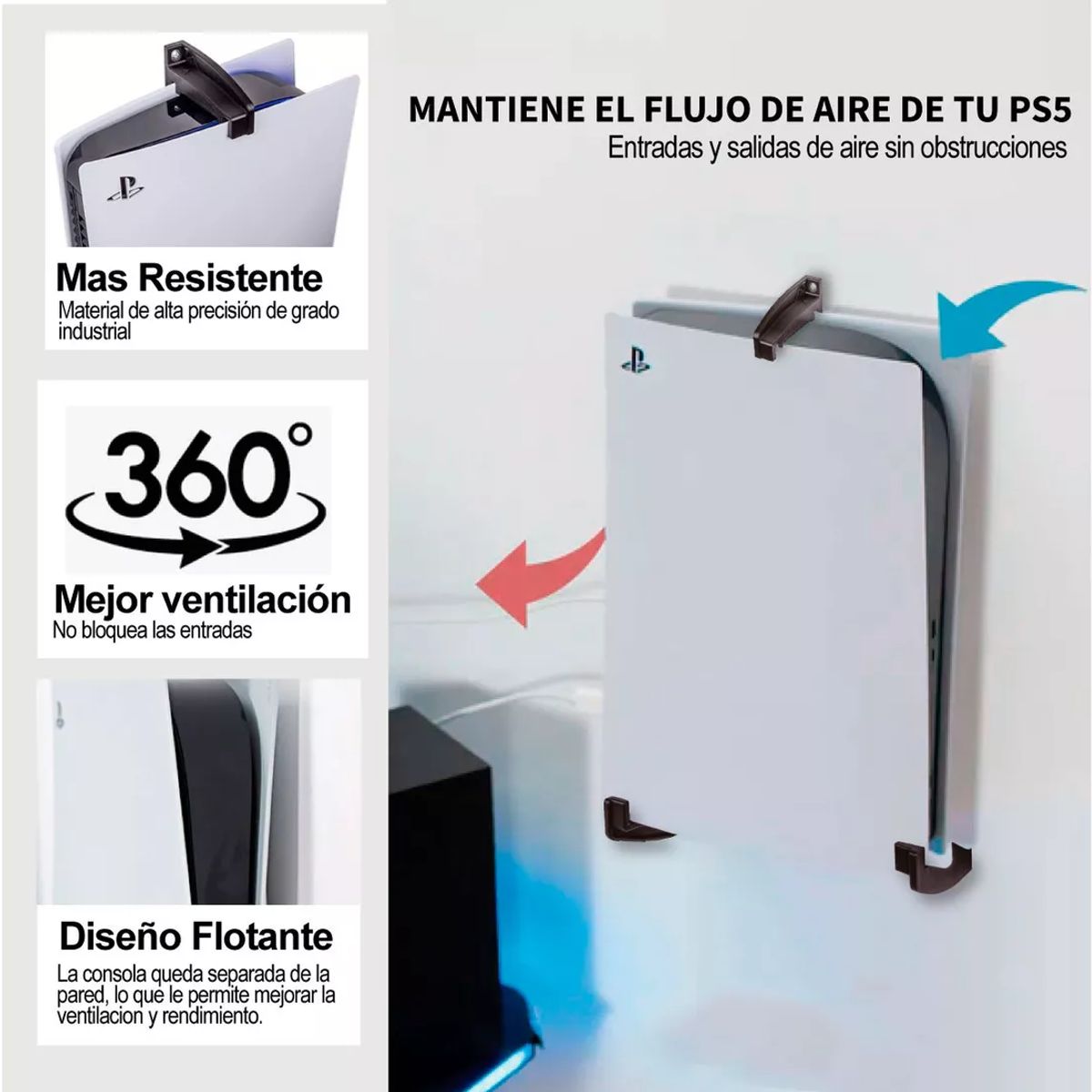 GENERICO - Soporte De Pared  Para Ps5 Slim con Lector de Discos Negro.
