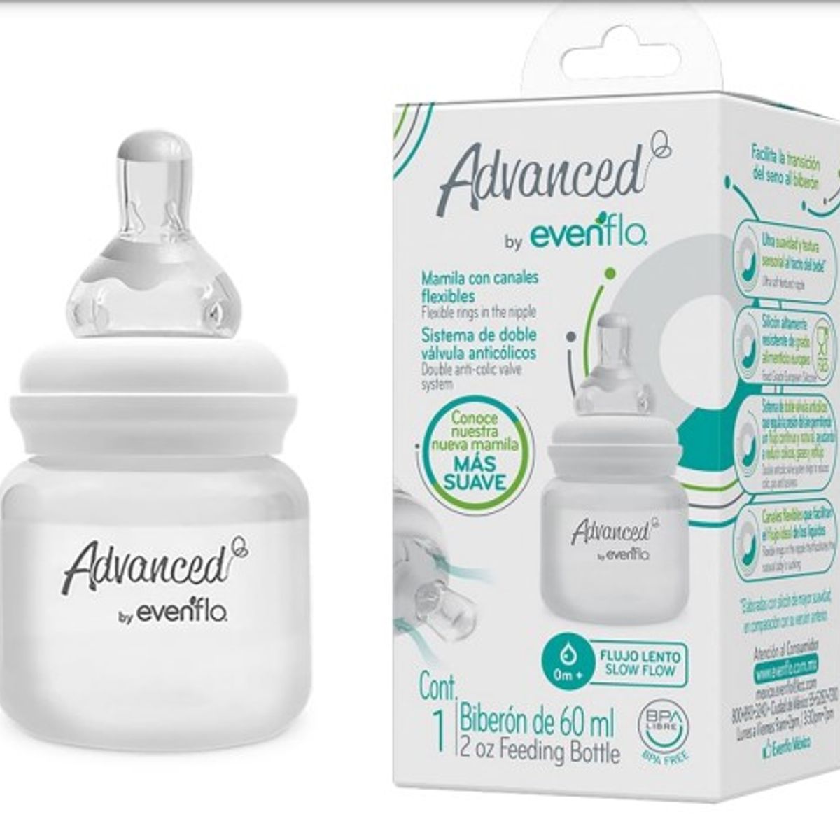 EVENFLO - Biberon Cuello Estándar 2 Onzas  Advanced - Evenflo