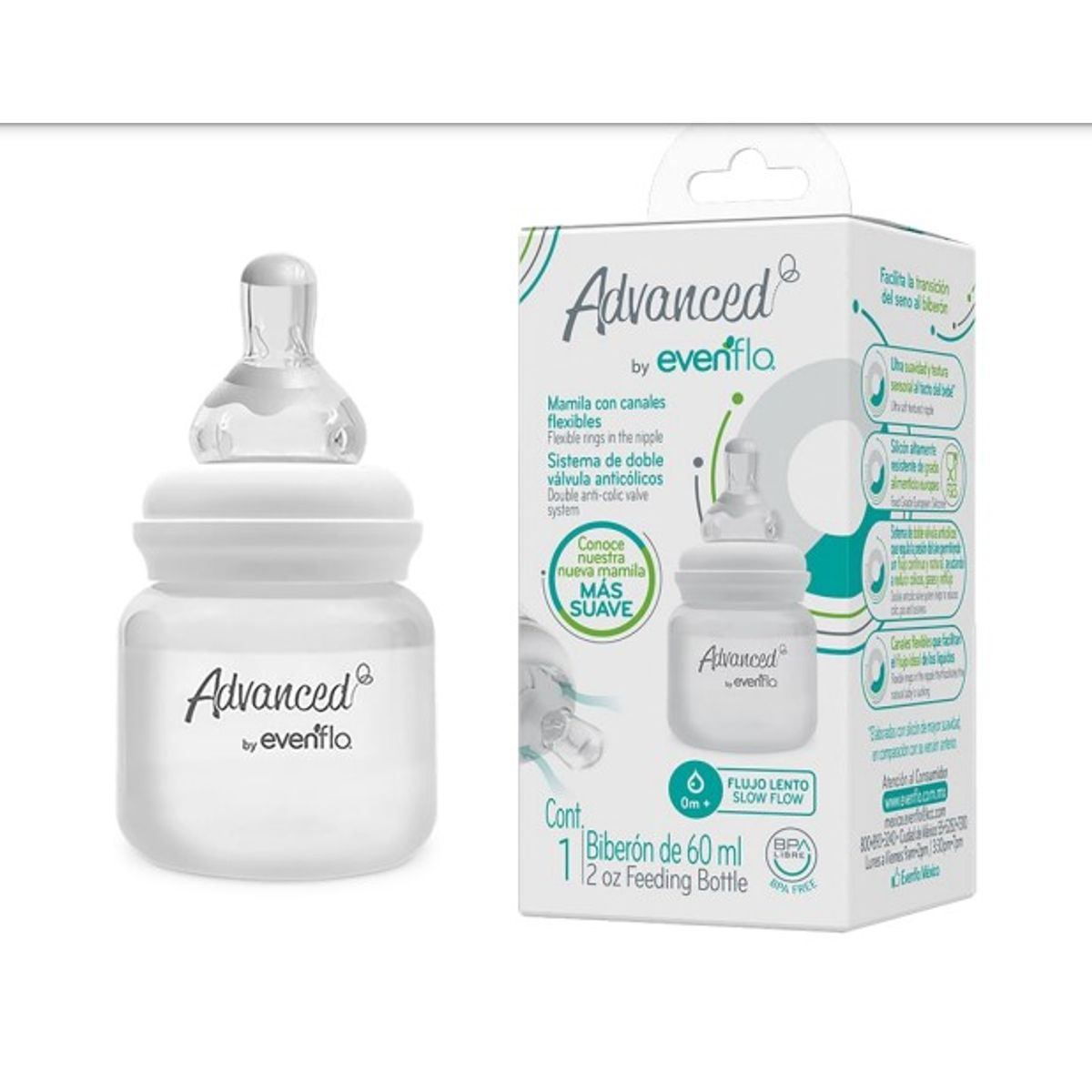 EVENFLO - Biberon Cuello Estándar 2 Onzas  Advanced - Evenflo