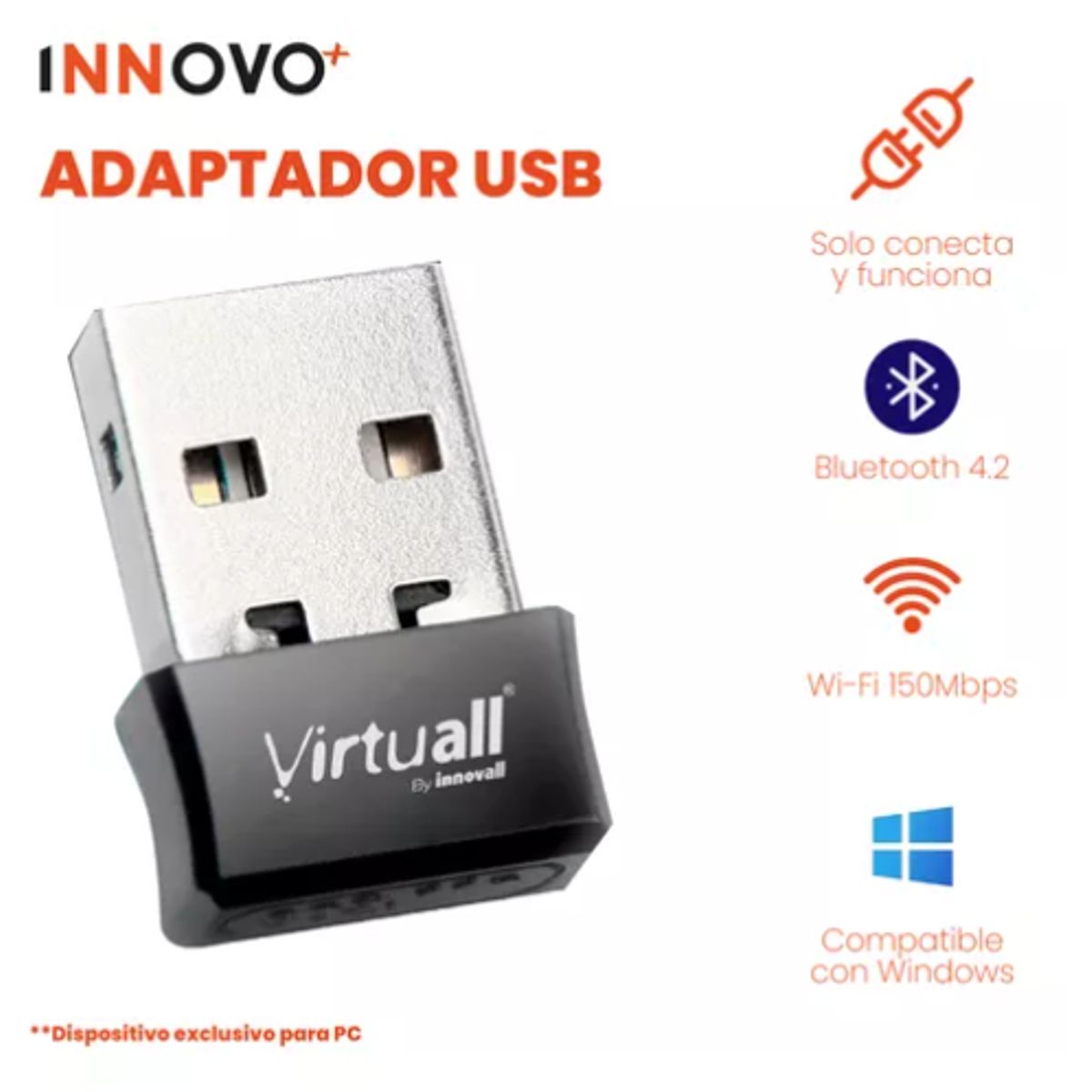 INNOVA - Adaptador Antena Bluetooth Para Pc 5.0 Real Innovo Original