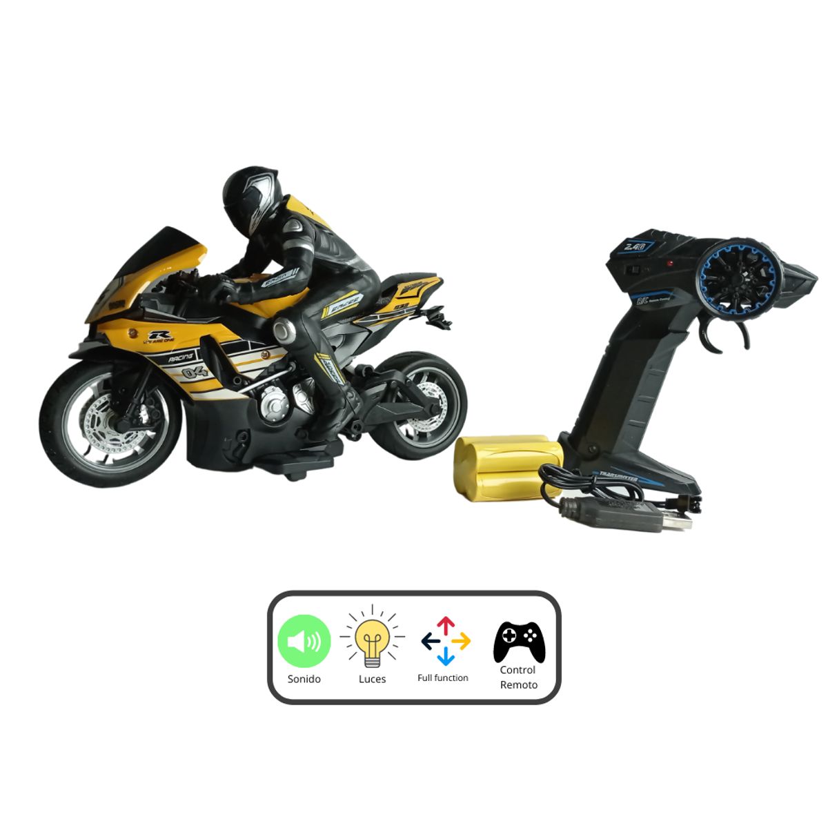 TOY LOGIC - Motocicleta Ducati Amaril Escala 1-10 Control Remoto Juguete