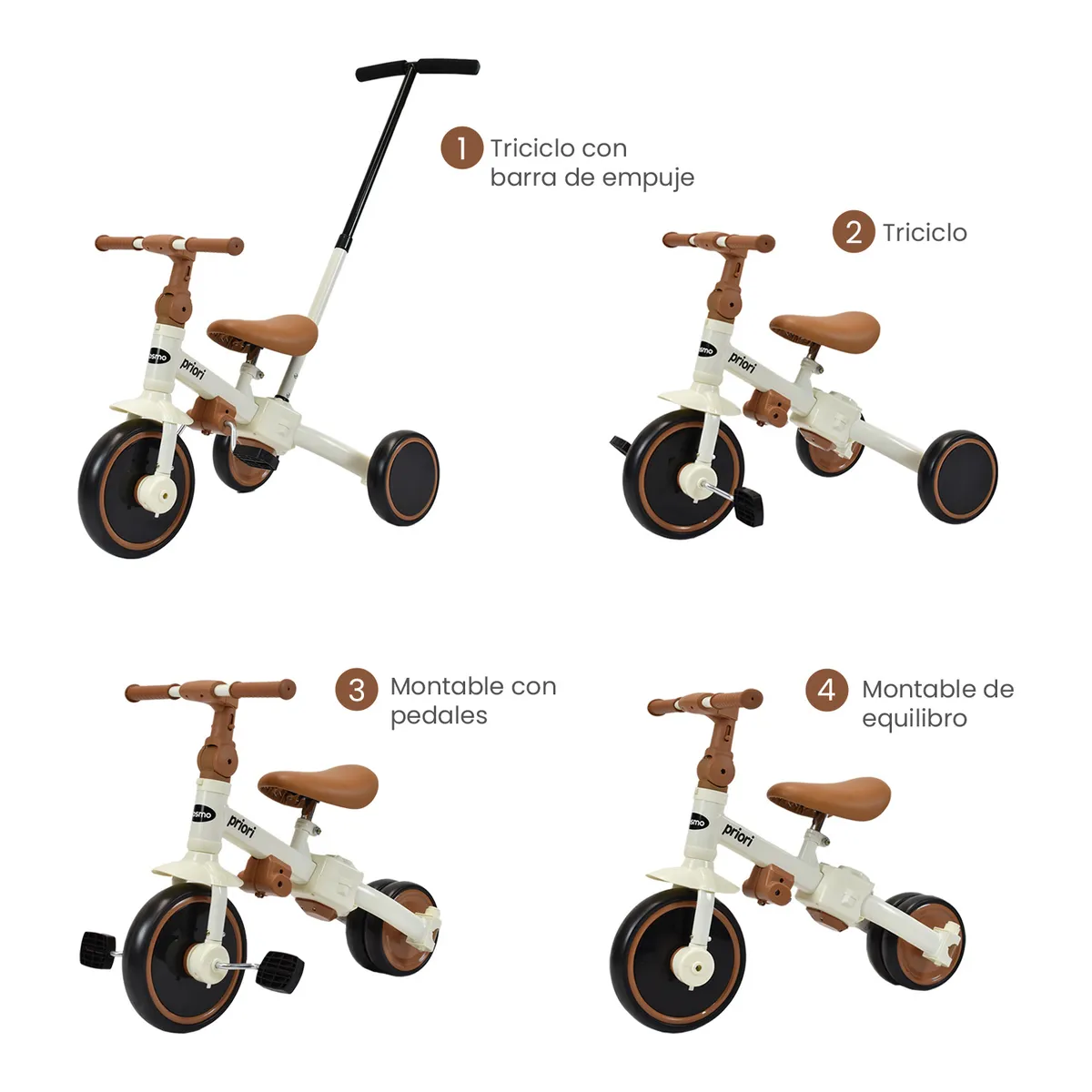 PRIORI - Triciclo 4 en 1 Cosmo Bebé Priori Blanco