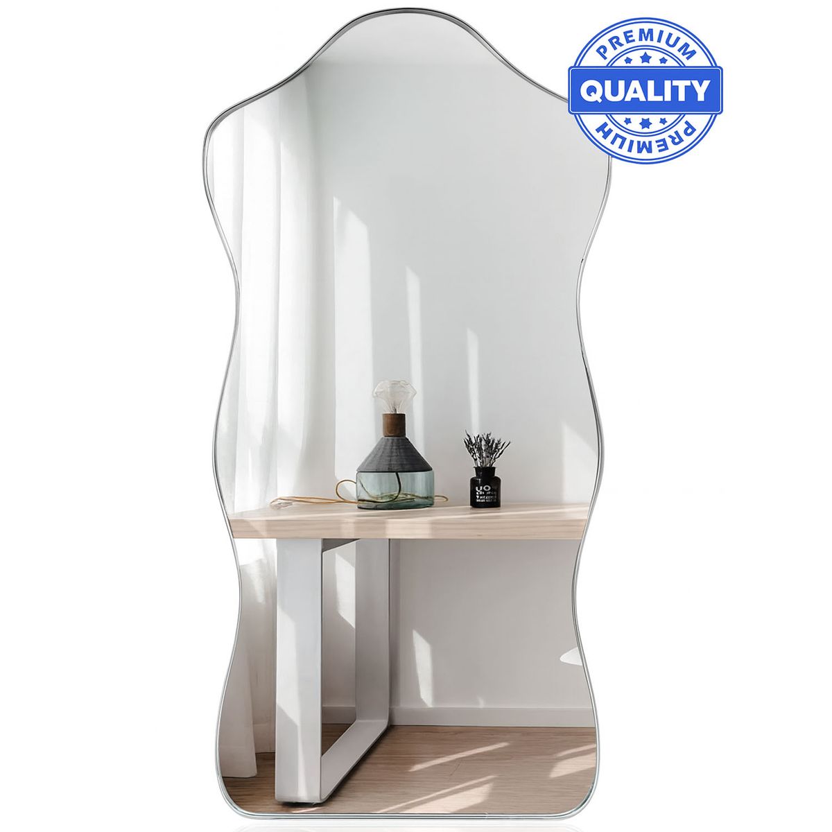 ONE PIXEL - Espejo De Piso Para Habitacion Irregular De Pared Acrilico Irrompible Marco Plateado 80 cm