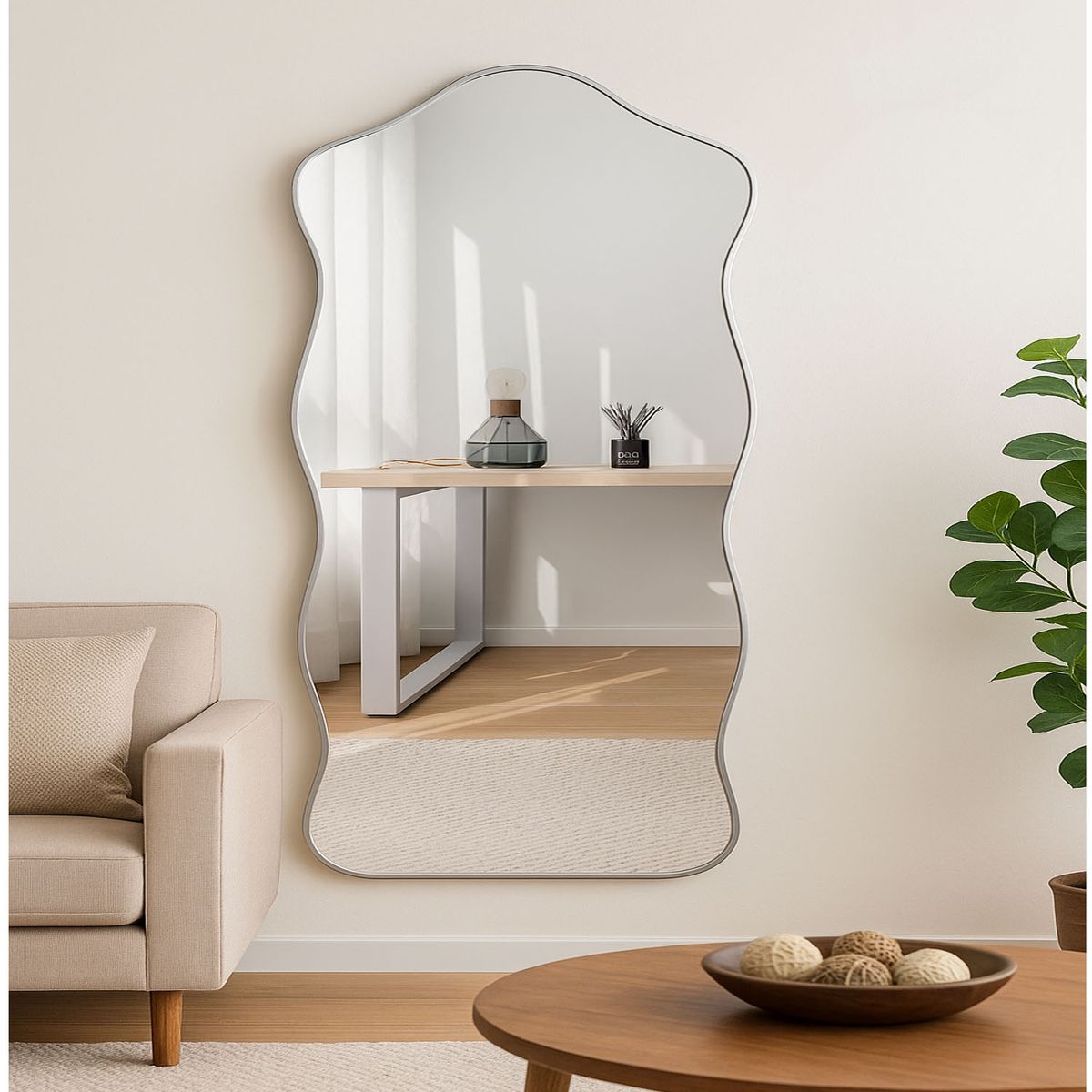 ONE PIXEL - Espejo De Piso Para Habitacion Irregular De Pared Acrilico Irrompible Marco Plateado 80 cm