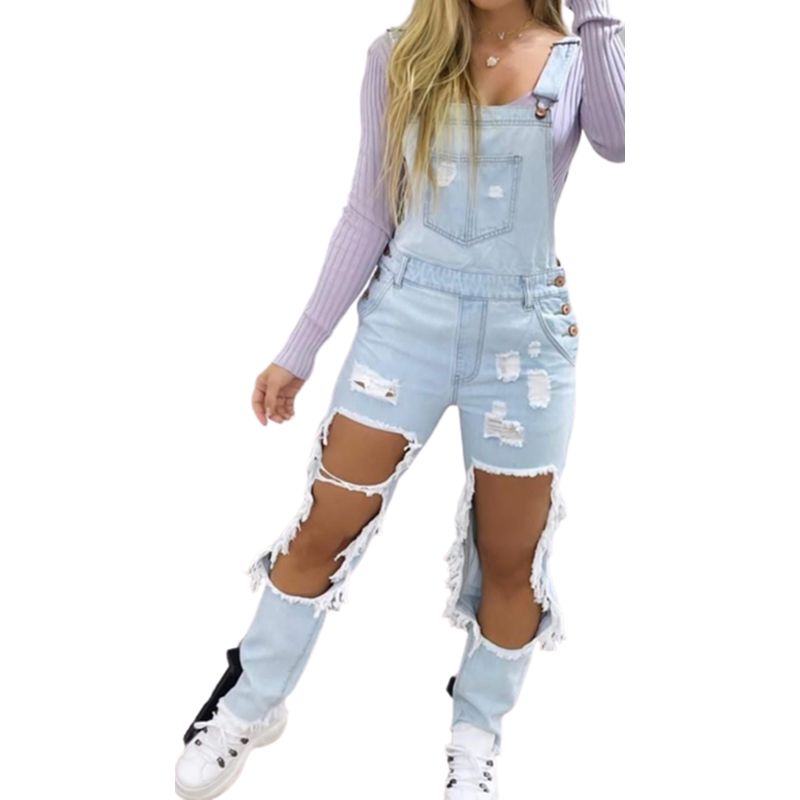 VIA7 - Overol americano de pantalon largo rotos piernas azul hielo