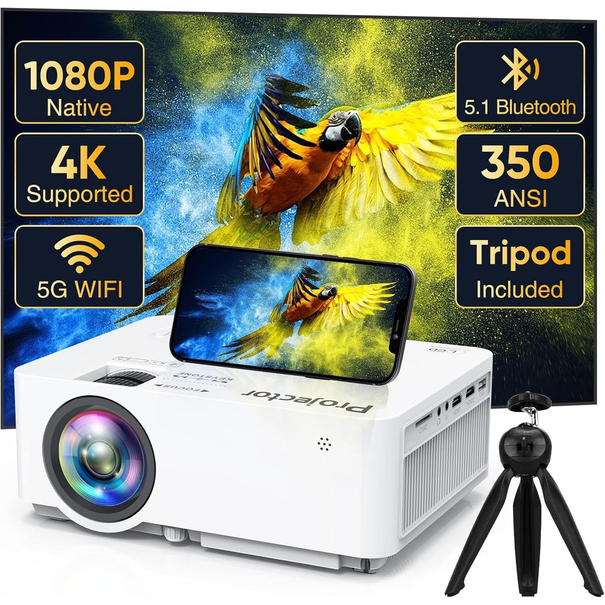 AMERICAN GENERICS - Proyector de Video Full HD Coneccion Wifi y Bluetooth