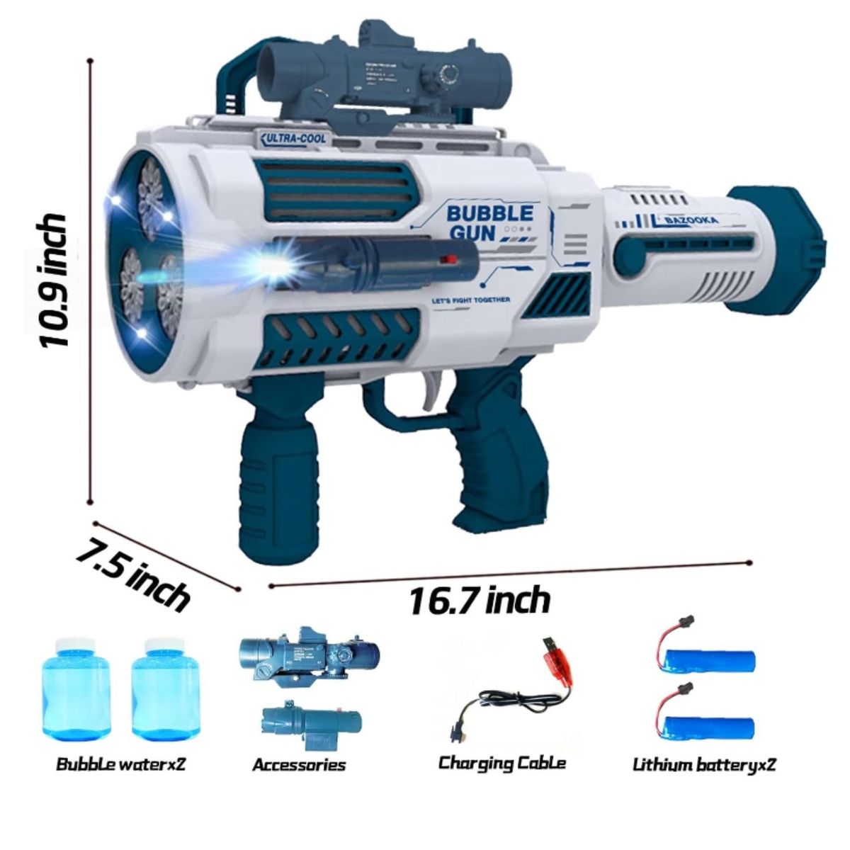 ONE PIXEL - Pistola de Burbujas Automática Luces LED y Accesorios Azul
