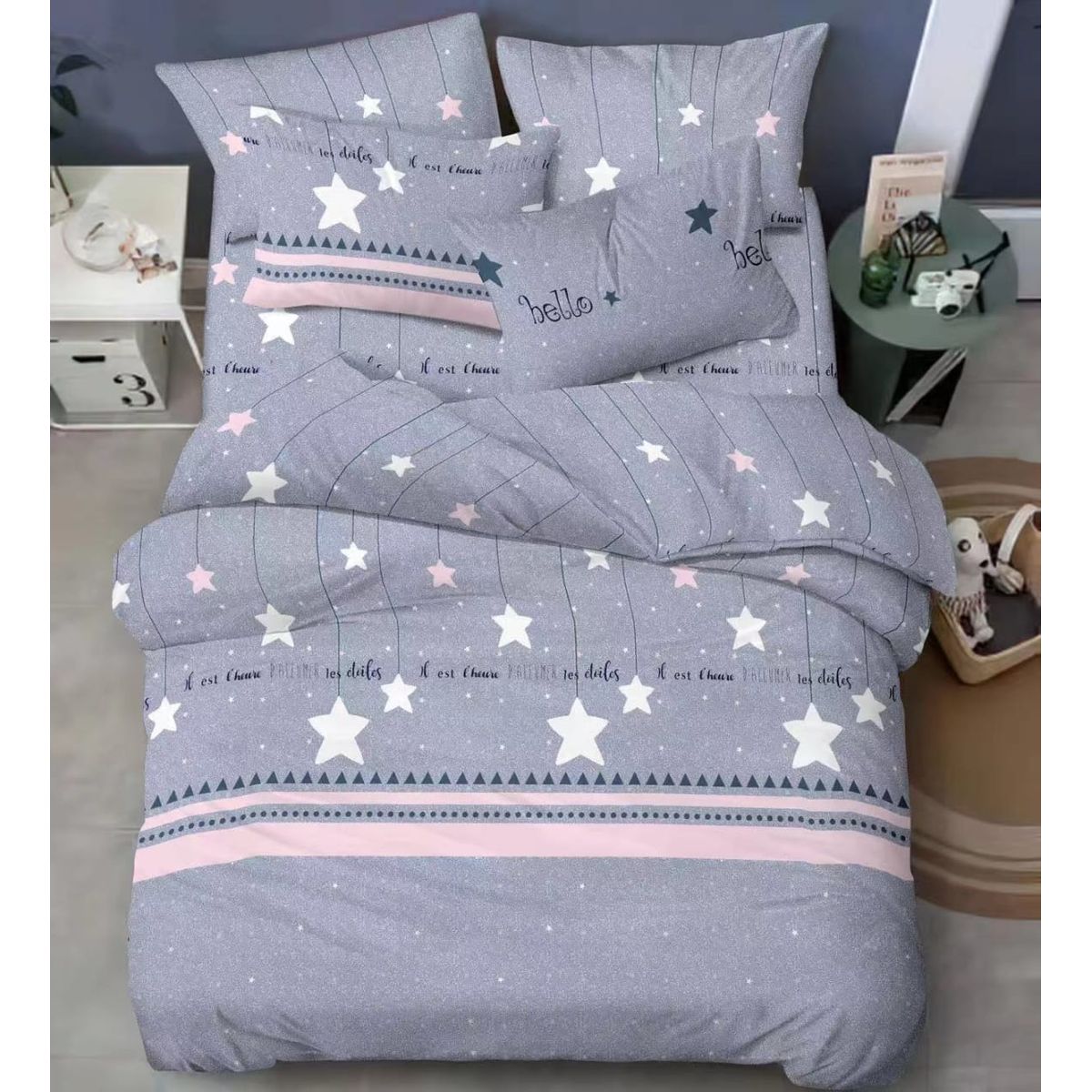 SIRENITAS - Juego sabanas Cama Sencilla Gris Estrellas