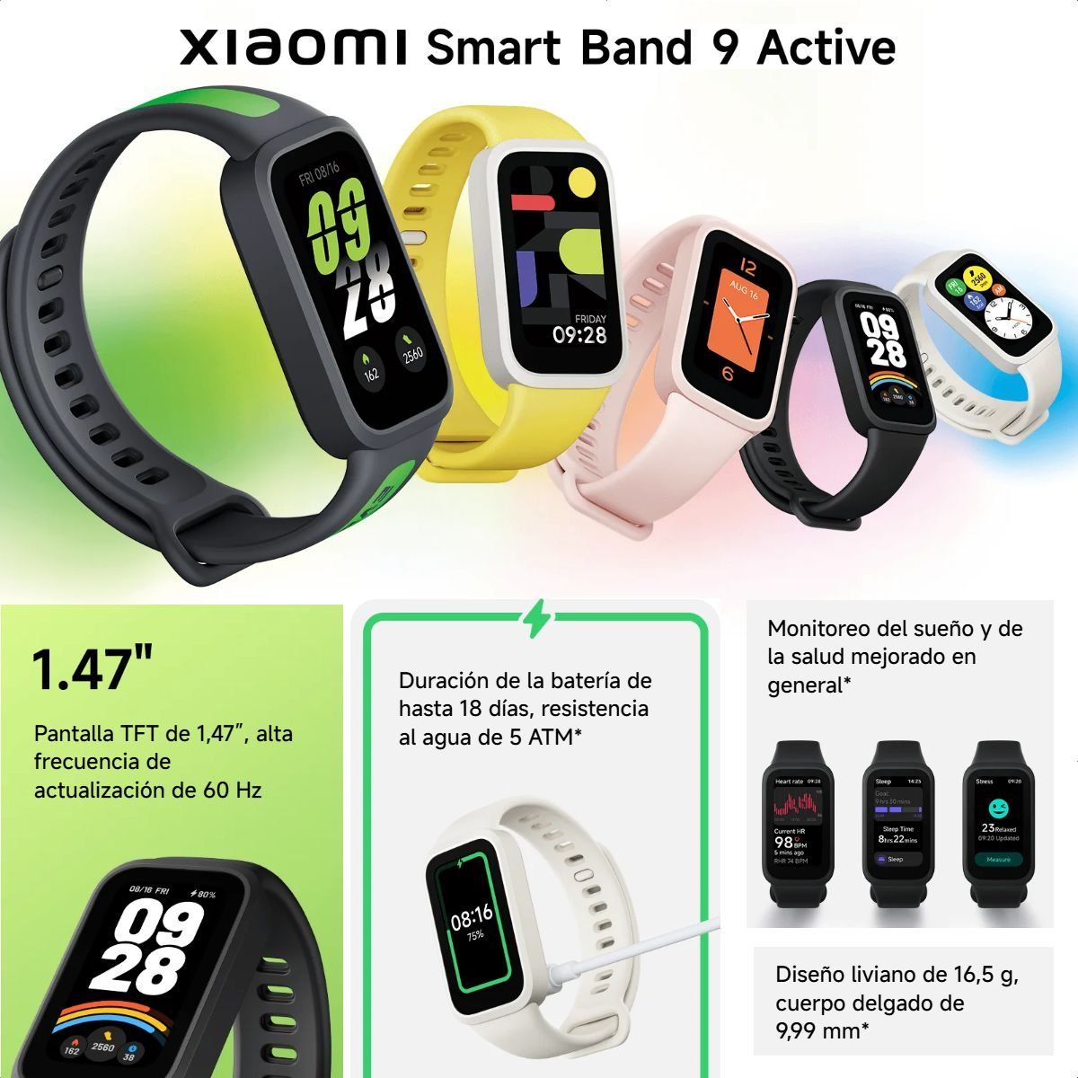 XIAOMI - Xiaomi Smart Band 9 Active Pulsera Inteligente Smartwatch Blanco