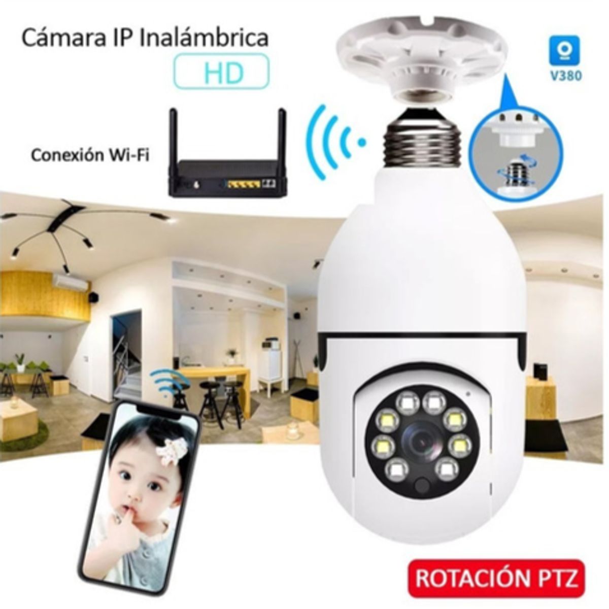 SHEN HUANG - Cámara Bombillo De Seguridad 360° Giratoria Visión Nocturna