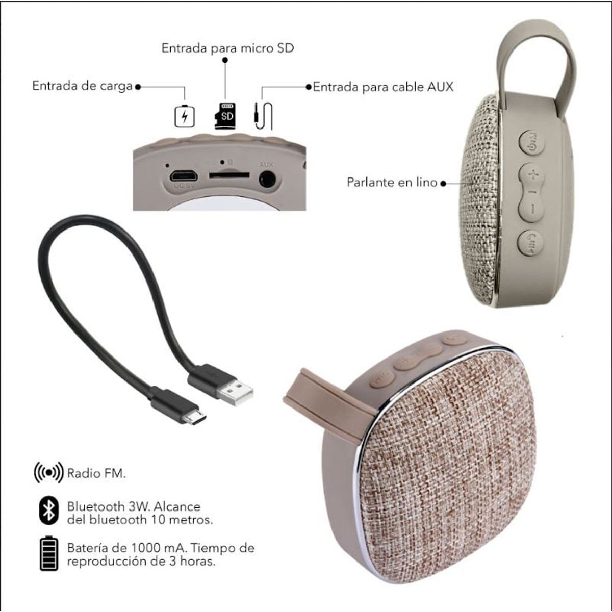 GENERICO - Parlante Bluetooth de tela con Radio FM