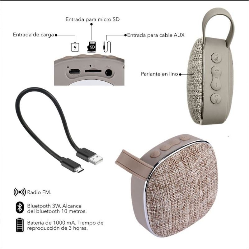 GENERICO - Parlante Bluetooth de tela con Radio FM
